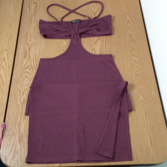 B16 New Shein Cut Out Dress Strappy Slit at the Bottom Lightweight Mauve XSmall - Picture 1 of 8